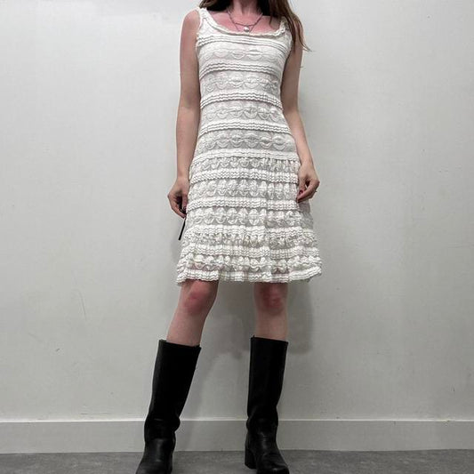 White lace flared coquette dress
