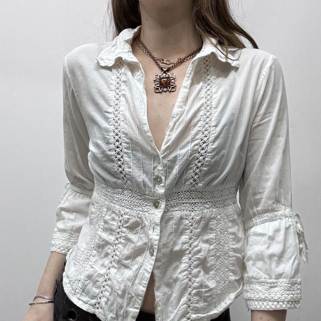 White lace flared shirt