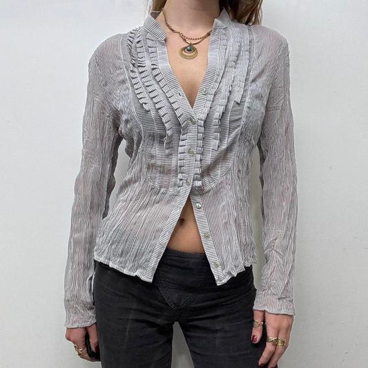 Sheer pinstripe ruffle shirt