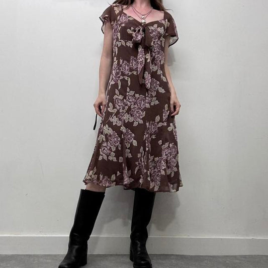 Boho brown floral summer dress