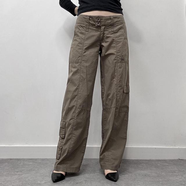Khaki wide leg cargo pants