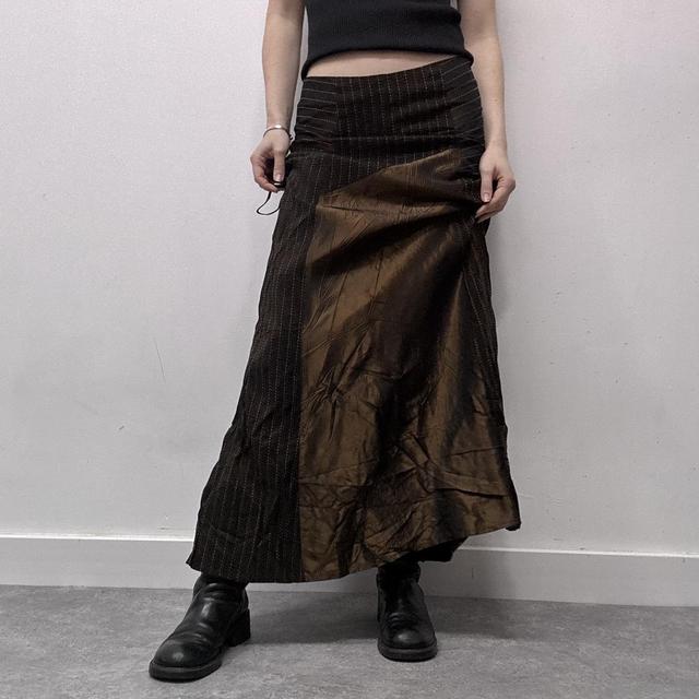 Brown satin pinstripe maxi skirt
