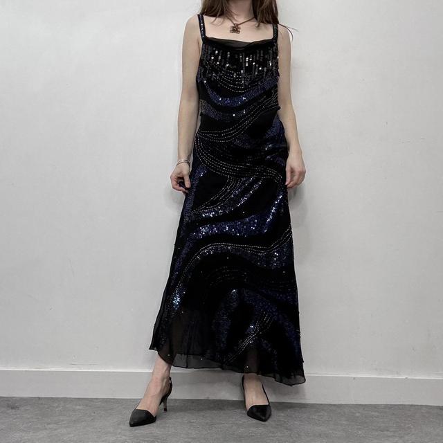 Black sequin cowl neck maxi dress