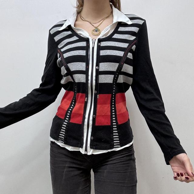 Pinstripe office grunge zip-up cardigan