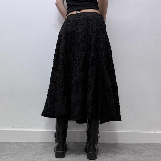 Black lace grunge flared maxi skirt