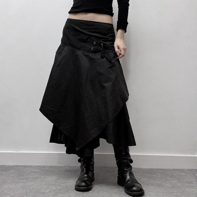Black asymmetric grunge buckle skirt