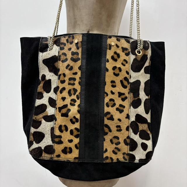 Leopard print suede handbag