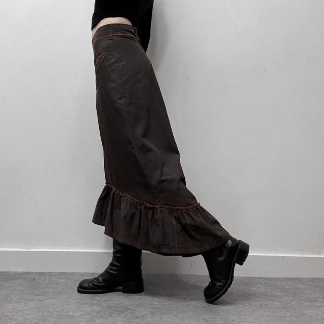 Brown flared tech maxi skirt