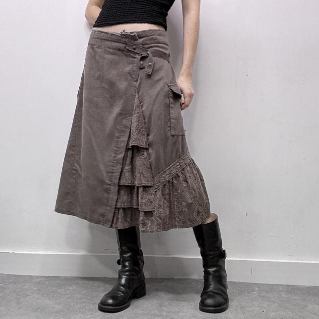 Brown lace asymmetric fairy midi skirt