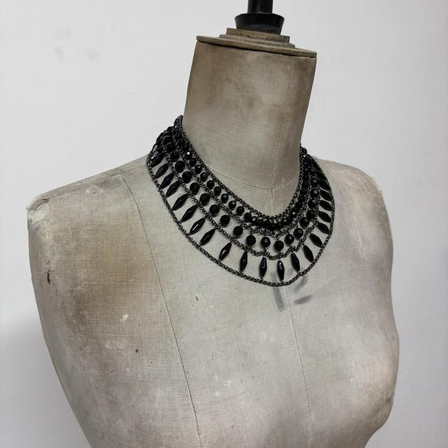 Black beaded chain collar necklace