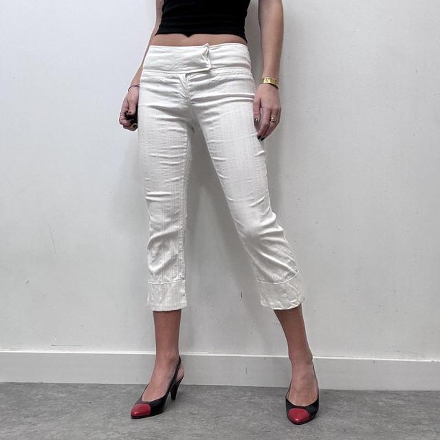 Cream pinstripe cropped capri pants