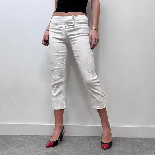 Cream pinstripe cropped capri pants
