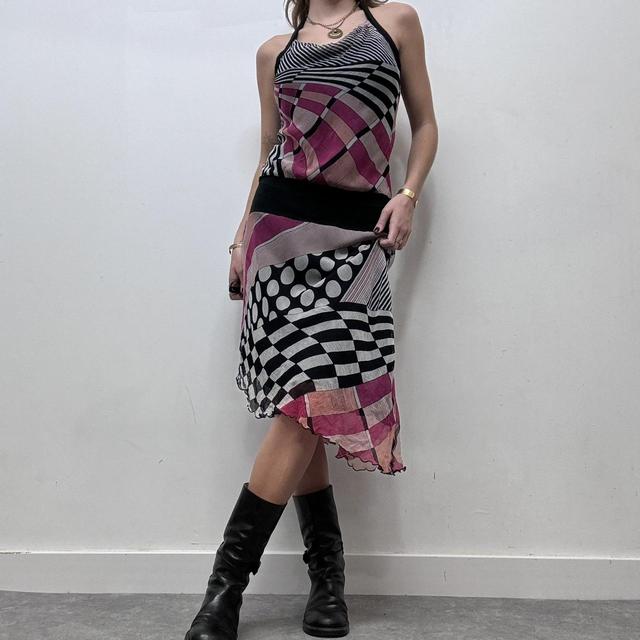 Silk graphic print patchwork dress