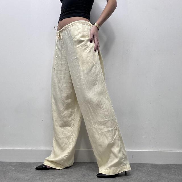 Lemon yellow wide leg linen trousers