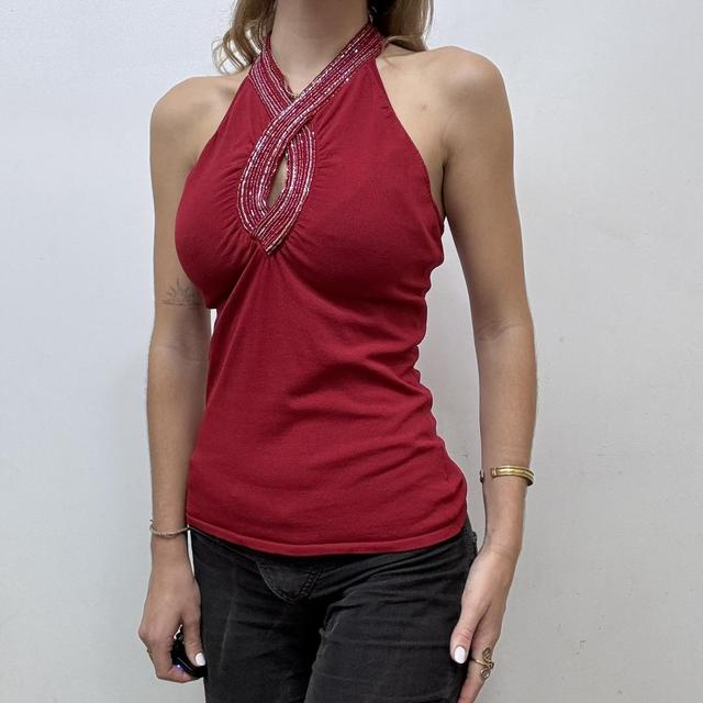 Red beaded halter vest