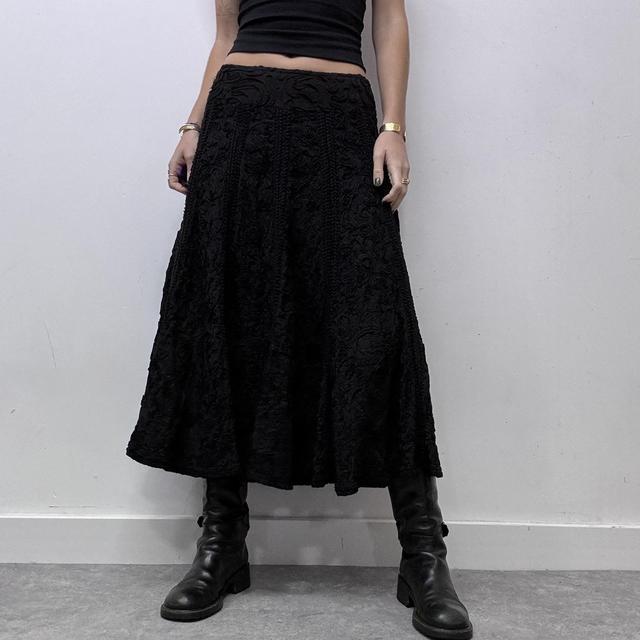 Black lace grunge flared maxi skirt