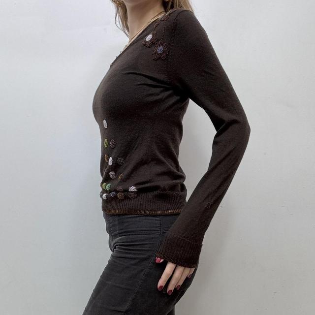 Brown beaded v-neck jumper