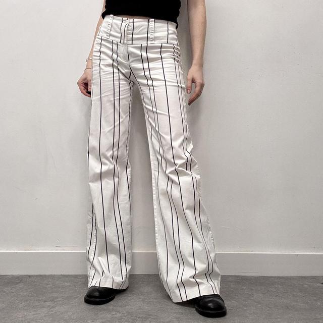 White pinstripe flared suit pants