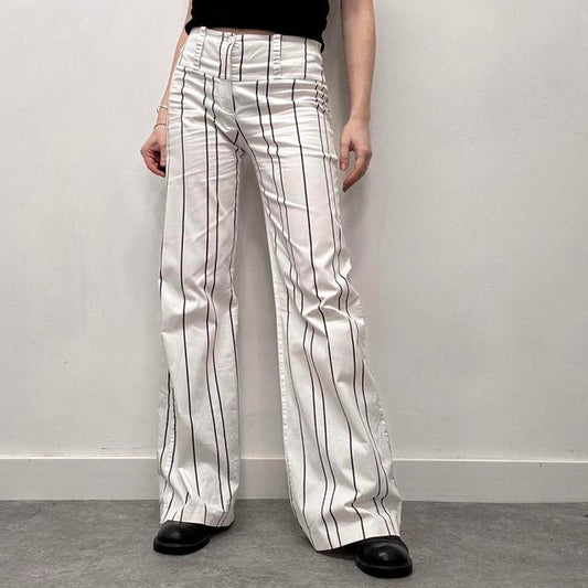 White pinstripe flared suit pants