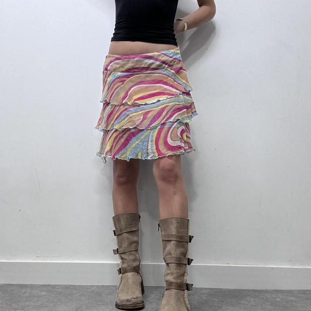 Layered silk rainbow ruffle skirt