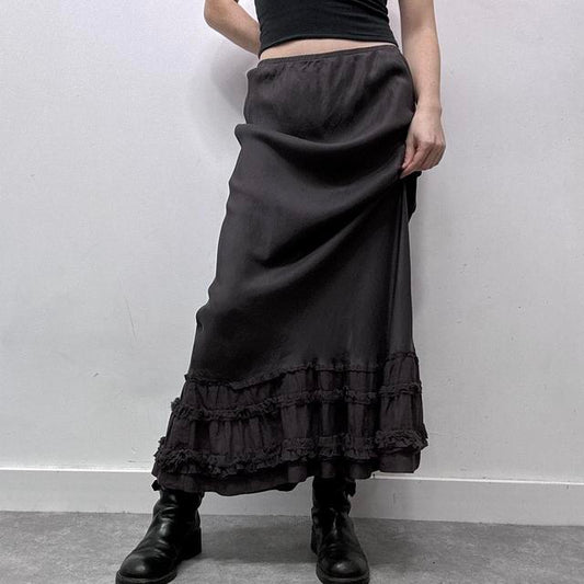Brown floaty ruffle silk skirt