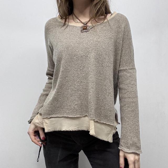 Slouchy brown knit sheer distressed hem