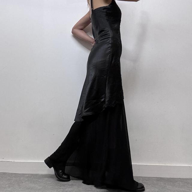 Black satin layered maxi dress