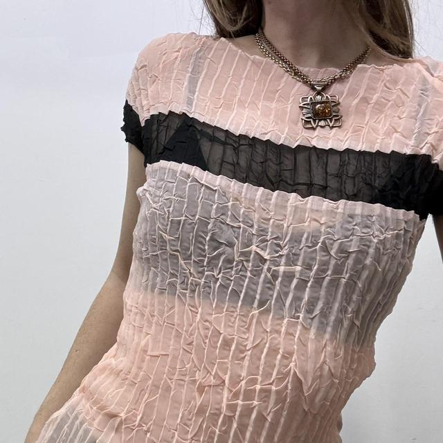 Crinkle pleated sheer top