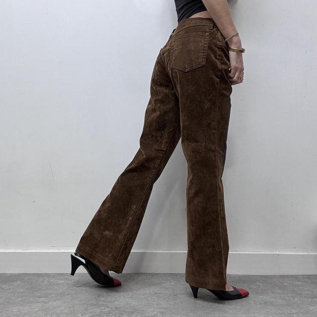 Brown distressed flared suede style jeans