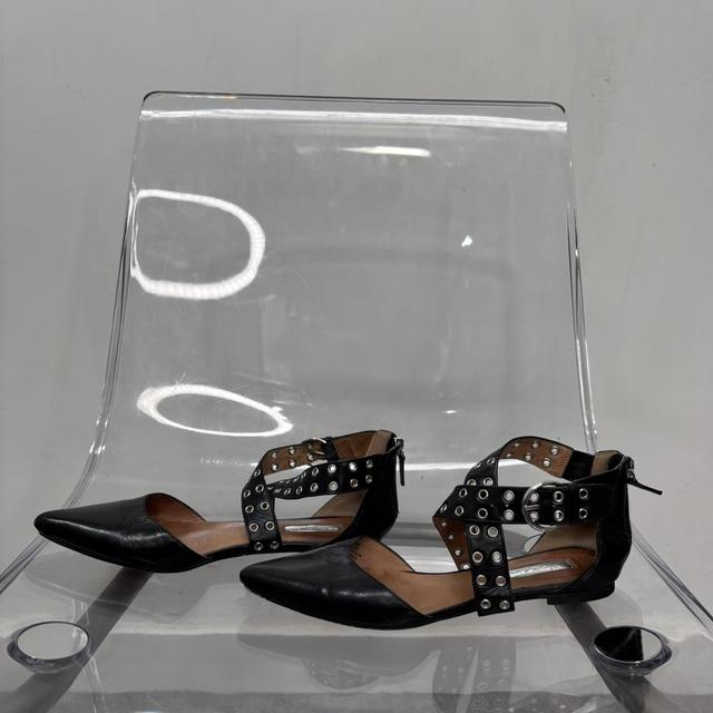 Black studded eyelet mary janes flats