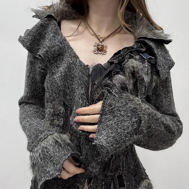 Patchwork knitted asymmetric cardigan