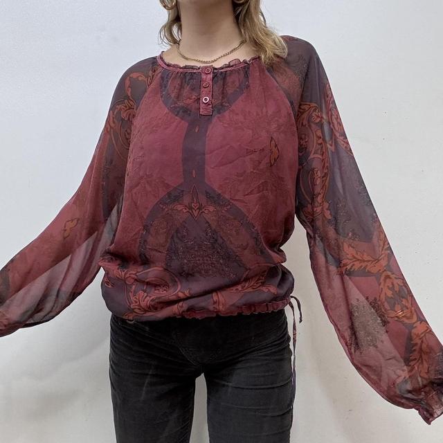 Sheer red paisley boho shirt