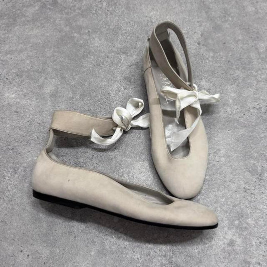 Suede bow ballet flats