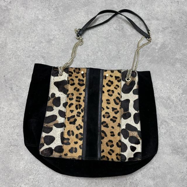 Leopard print suede handbag