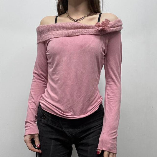 Pink mohair off the shoulder tshirt