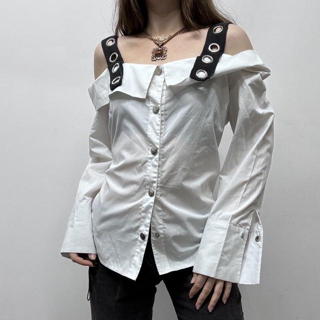 White off the shoulder eyelet shirt