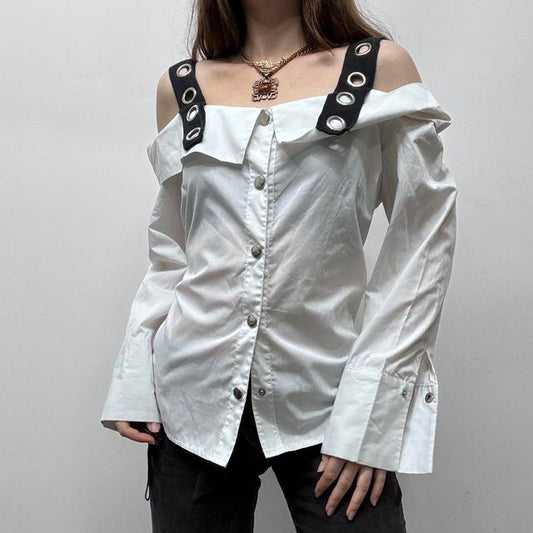 White off the shoulder eyelet shirt