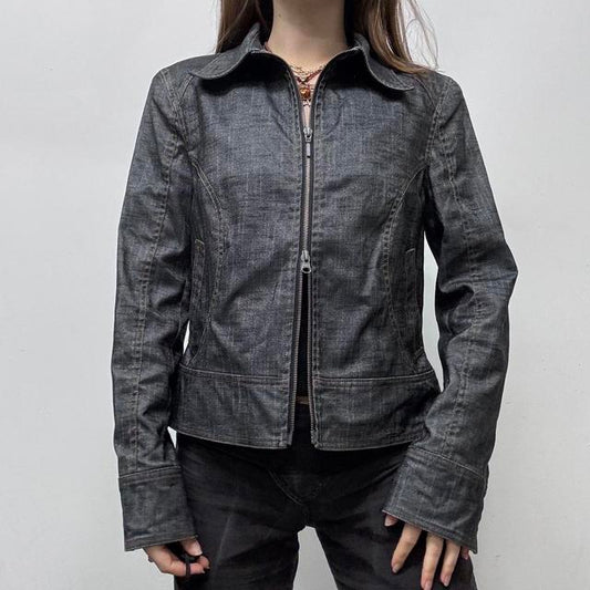Dark denim cropped zip up jacket