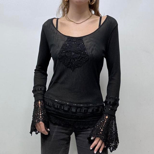 Black lace flared gothic top