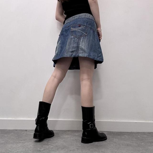 Asymmetric denim mini skirt