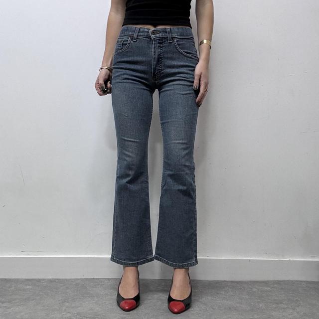 Distressed flared denim bootcut jeans