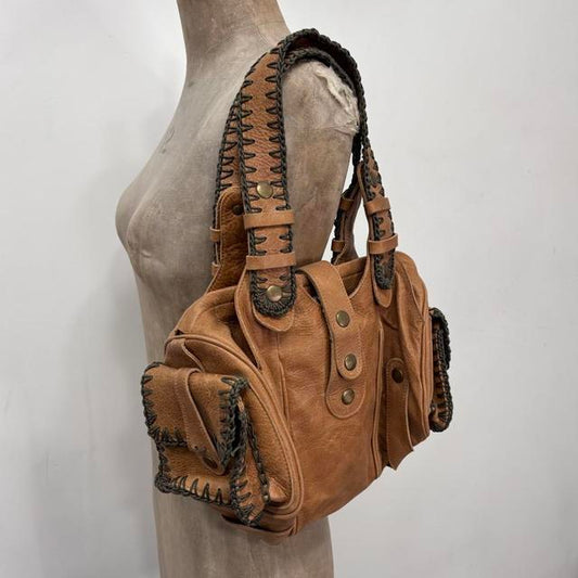 Tan leather slouchy stitch bag