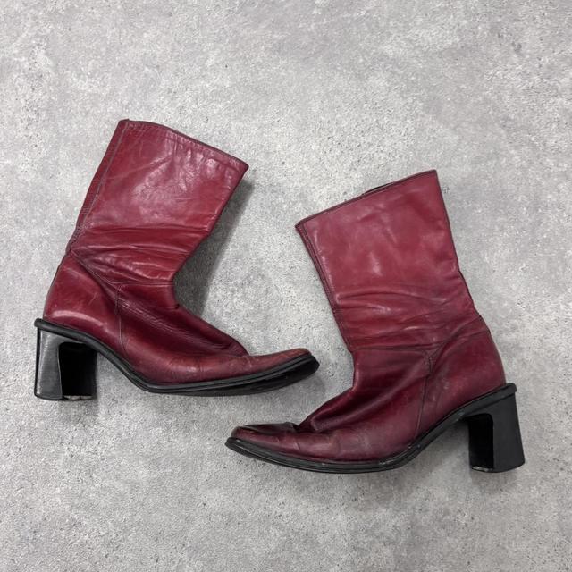 Red leather square toe boots