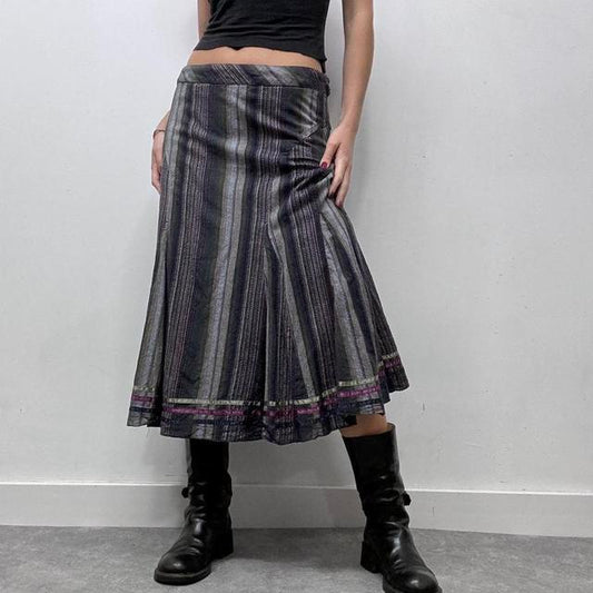 Flared pinstripe midi skirt