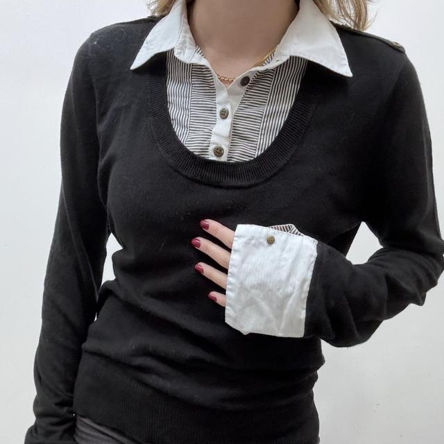 Pinstripe shirt office-core jumper