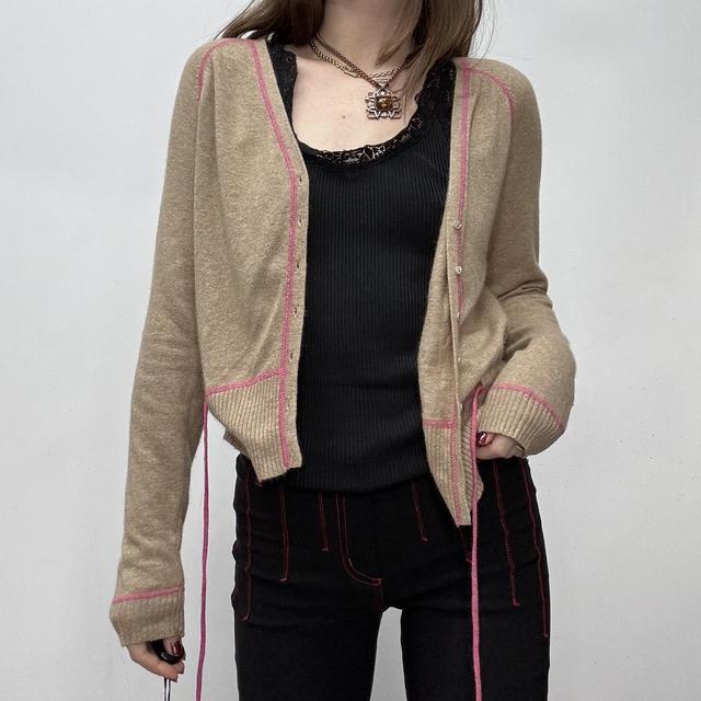 Slouchy tan knit cashmere cardigan