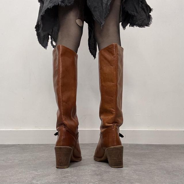 Tan leather riding high boots