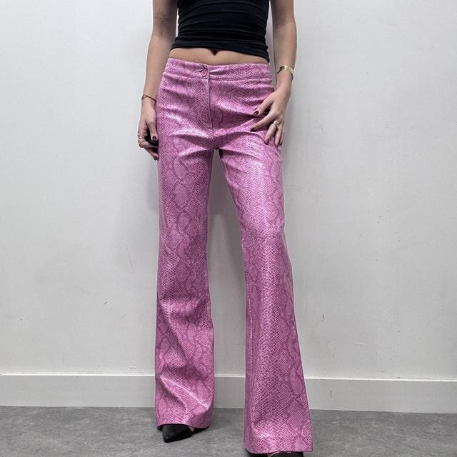 Y2k hot pink snake skin Morgan flared trousers