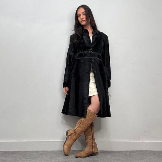 Black faux ponyhair fur peacoat coat