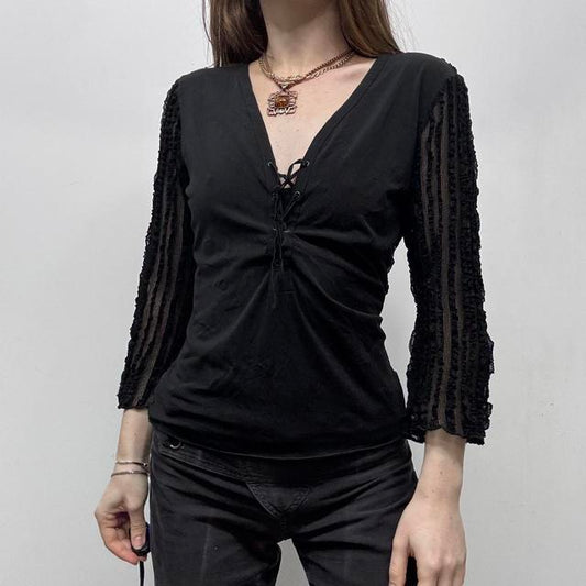 Sheer lace ribbed flared corset top